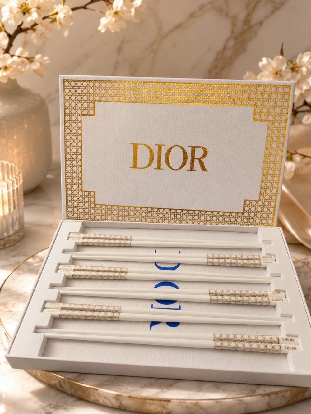 Dior White & Gold Brush Set with Blue Accents